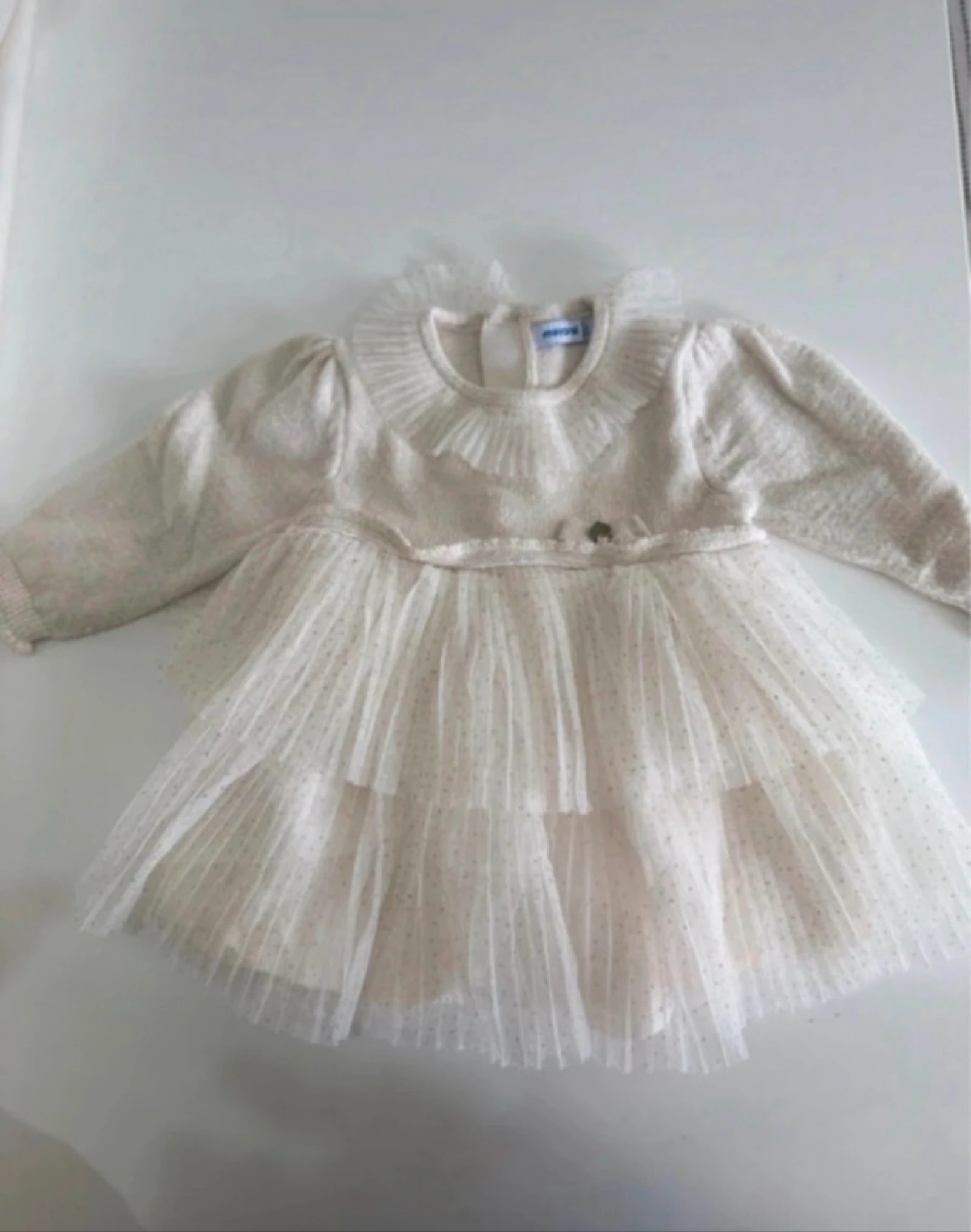 Vestido Mayoral 6 Meses Branco/Creme com Tule e Brilho